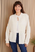 Fuzzy Waffle Knit Open Front Cardigan With Front Pockets
