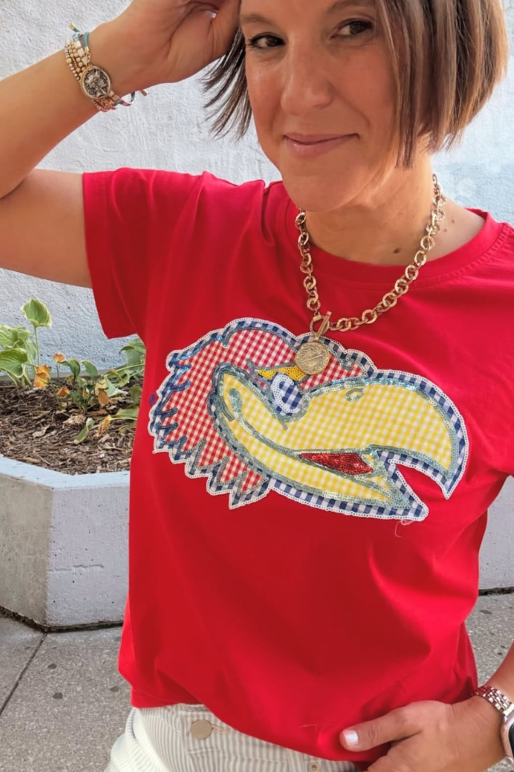 Gingham Jayhawk Tee