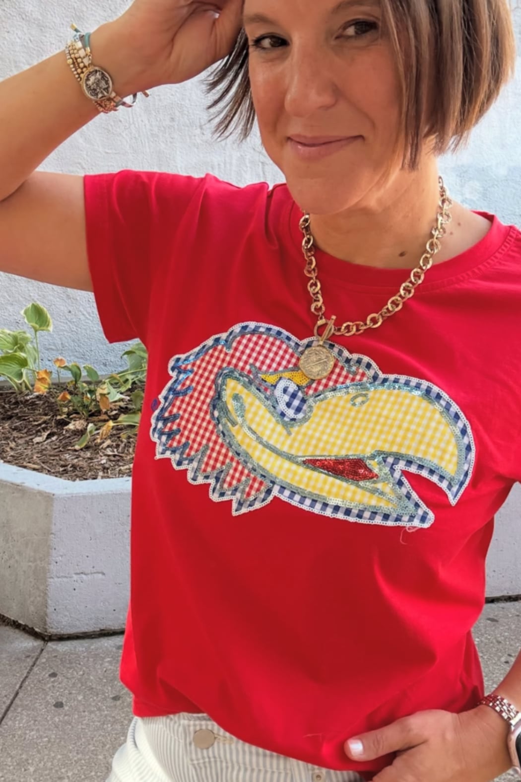 Gingham Jayhawk Tee