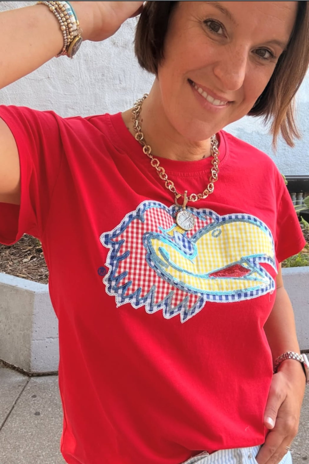 Gingham Jayhawk Tee