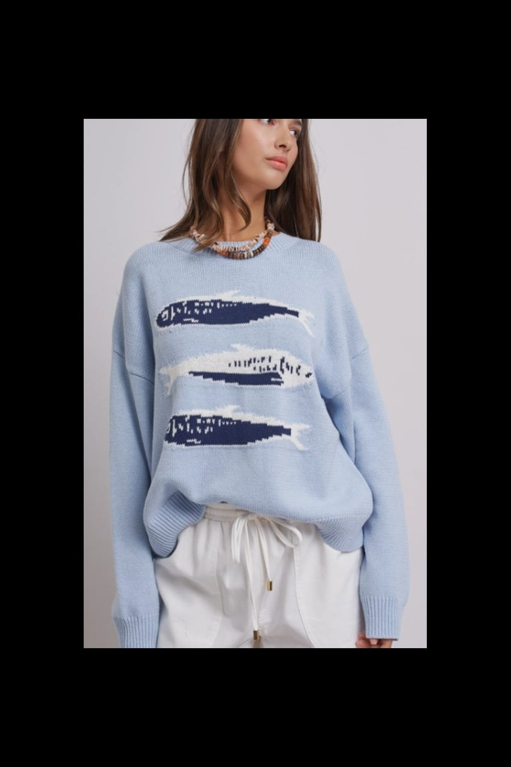 Sardine graphic Oversized Drop-Shoulder Knit Sweater
