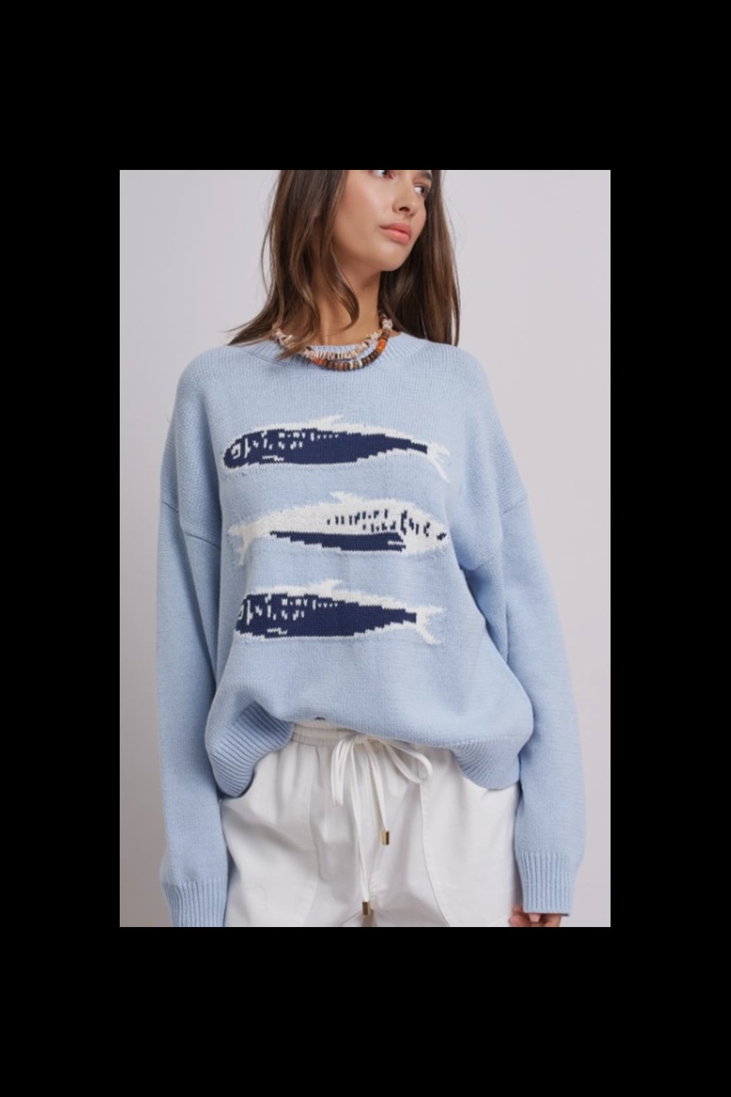 Sardine graphic Oversized Drop-Shoulder Knit Sweater