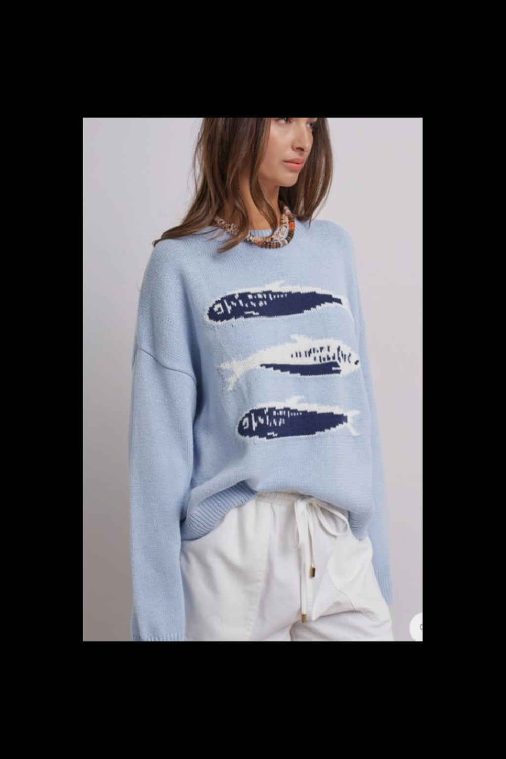 Sardine graphic Oversized Drop-Shoulder Knit Sweater