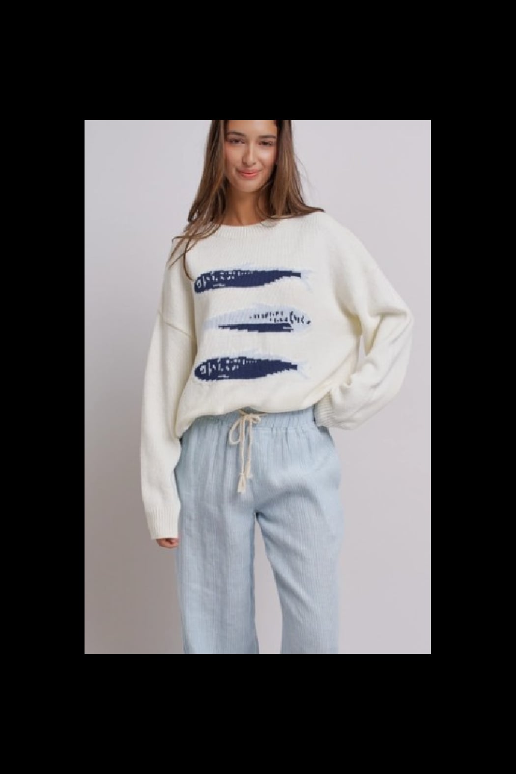 Sardine graphic Oversized Drop-Shoulder Knit Sweater