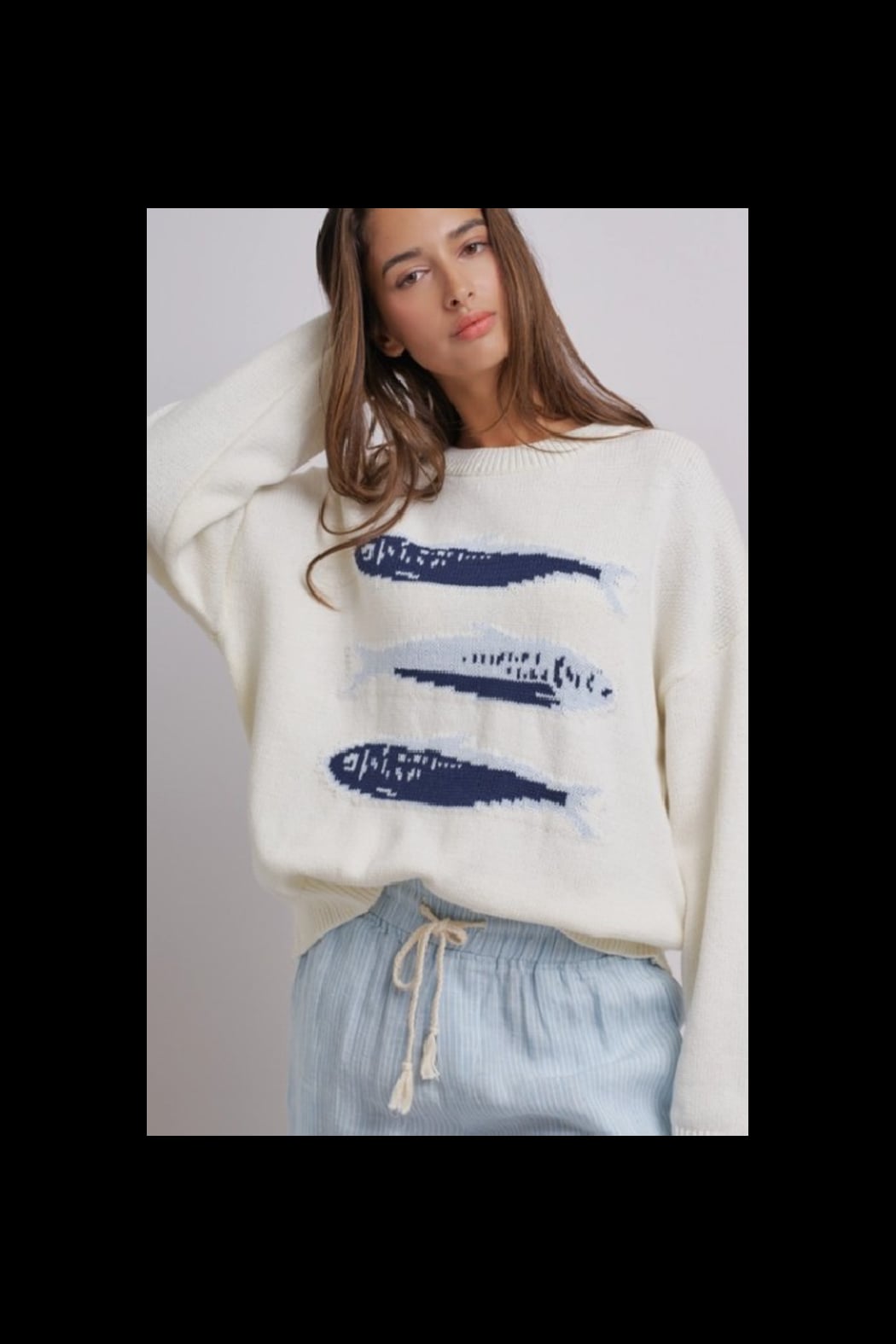 Sardine graphic Oversized Drop-Shoulder Knit Sweater