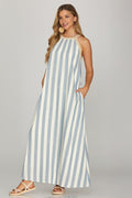 Halter Neck Striped Woven Maxi Dress