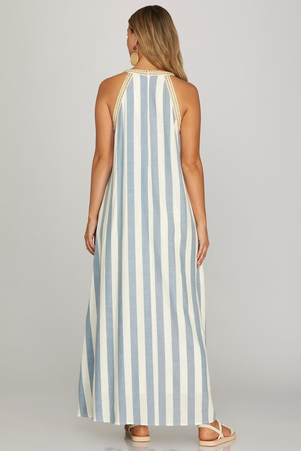 Halter Neck Striped Woven Maxi Dress
