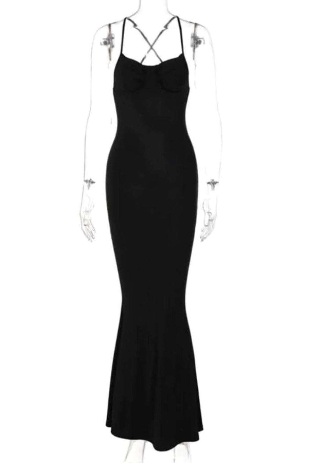 Black Bodycon Backless Dress Spaghetti Strap Long Formal Dress Evening Dress