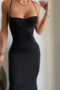 Black Bodycon Backless Dress Spaghetti Strap Long Formal Dress Evening Dress