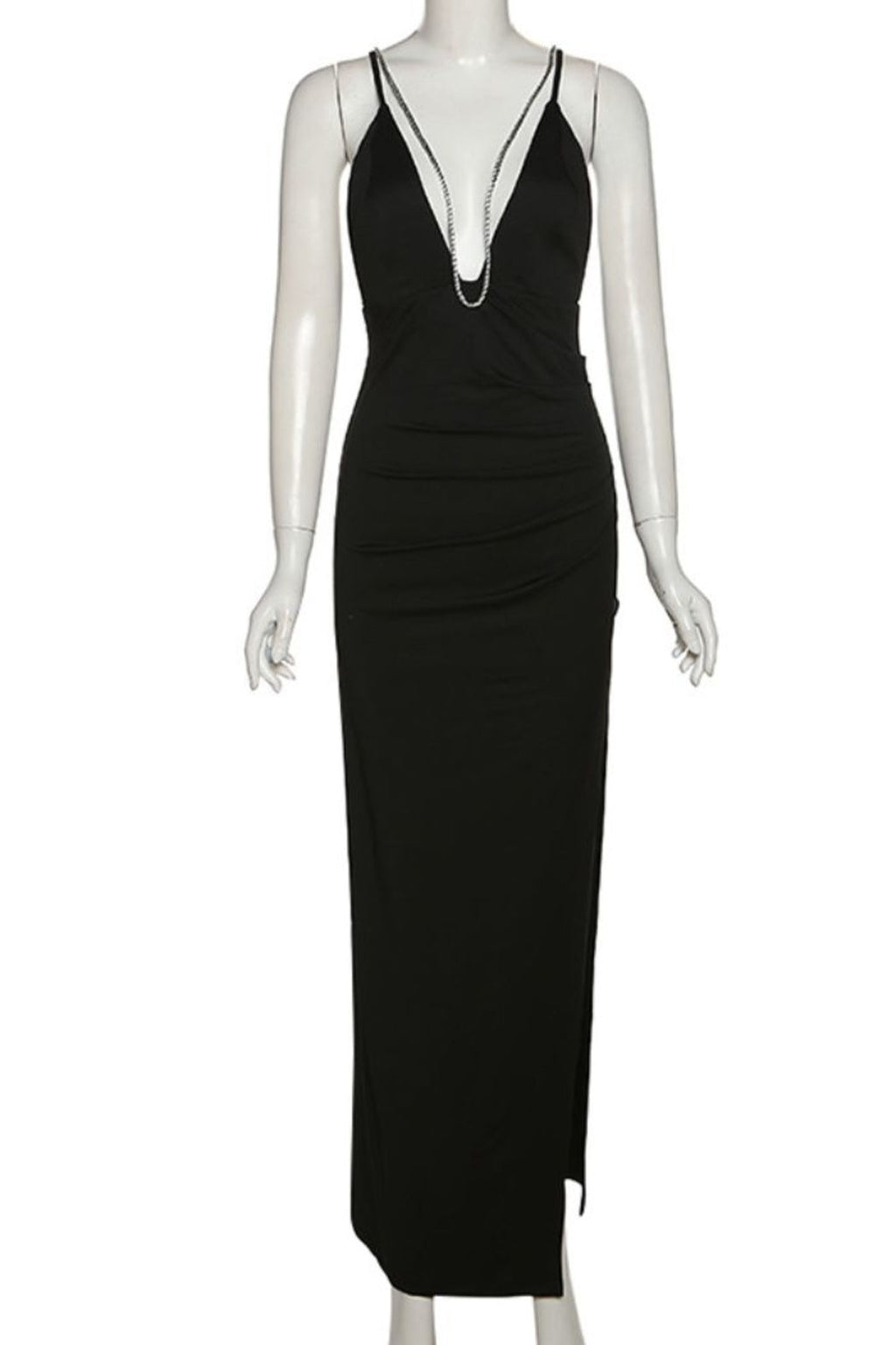 Black Dress Backless Dress Deep V High Leg Slit Long Formal Dress Evening Dress