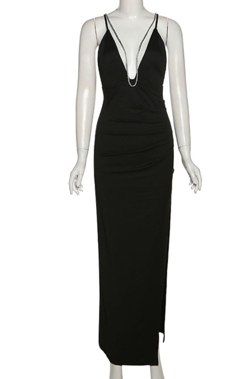 Black Dress Backless Dress Deep V High Leg Slit Long Formal Dress Evening Dress