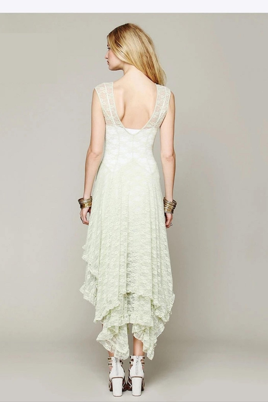Double Layer Hem Dress Sleeveless Maxi Designer Fashion - Gray