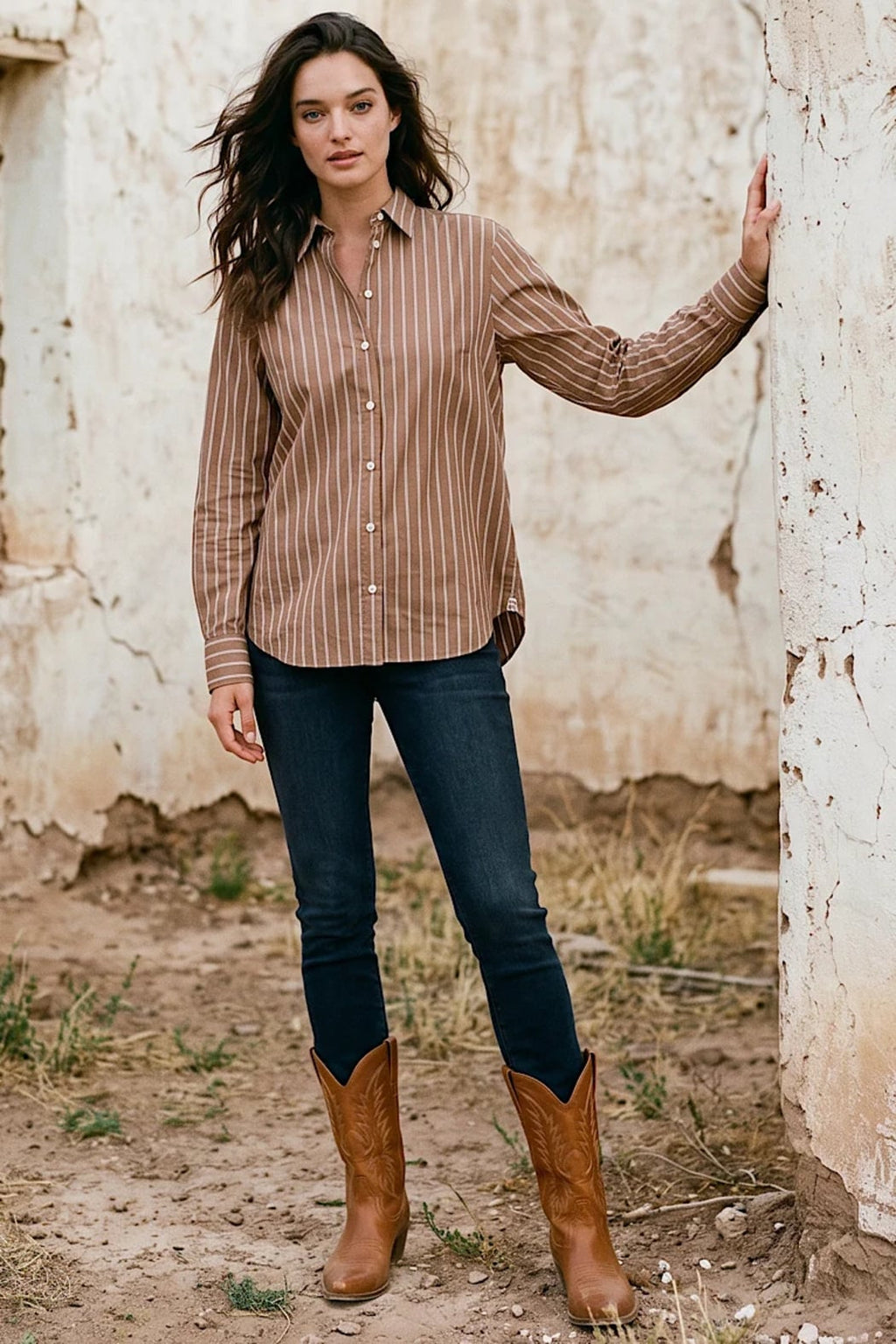 Karen Kane Stripe Long Sleeve Button-Up Shirt