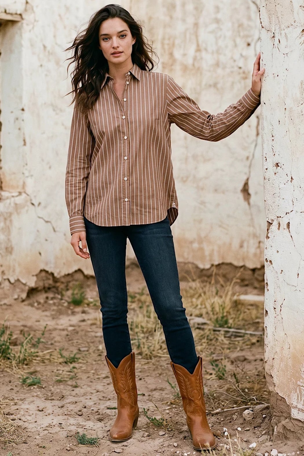 Karen Kane Stripe Long Sleeve Button-Up Shirt