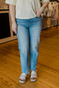 Keri High Rise Raw Hem Loose Fit Straight Jeans