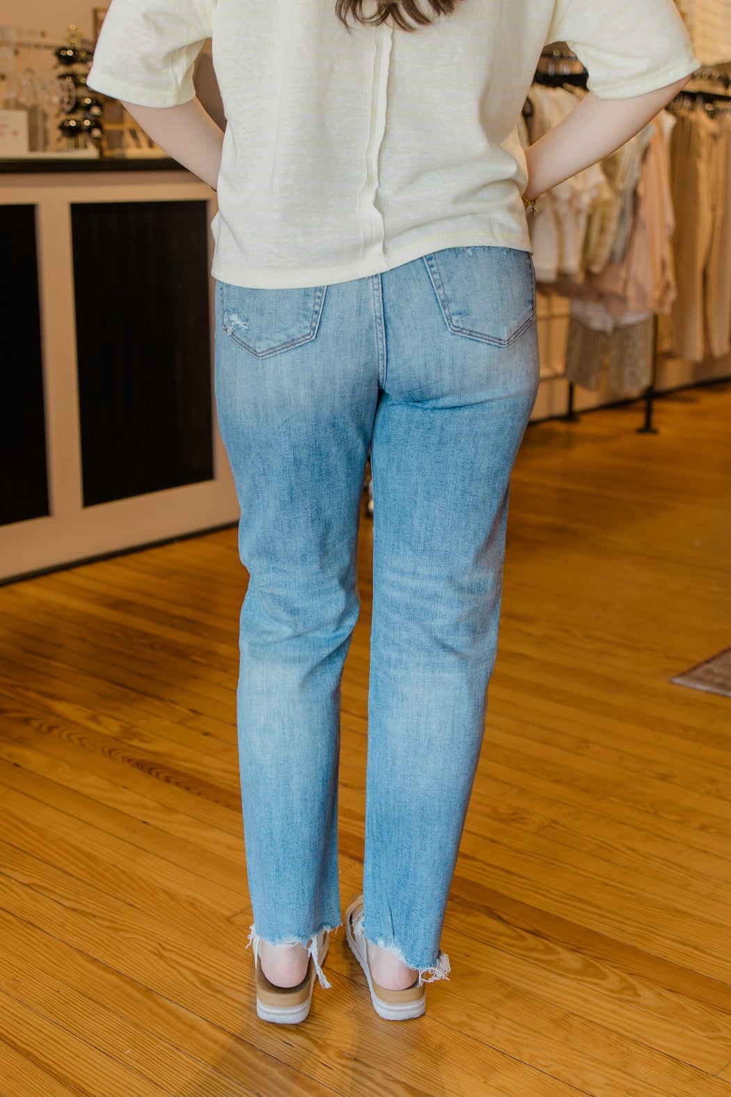 Keri High Rise Raw Hem Loose Fit Straight Jeans