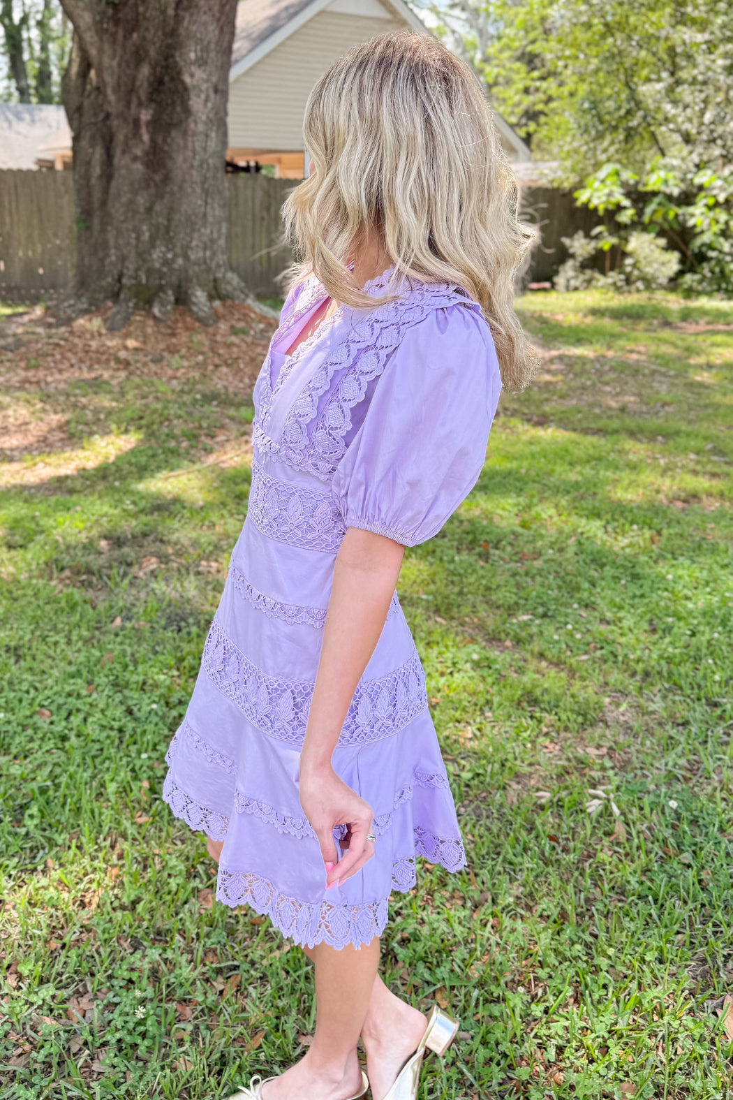 Lace Trim Puff Sleeve Dress