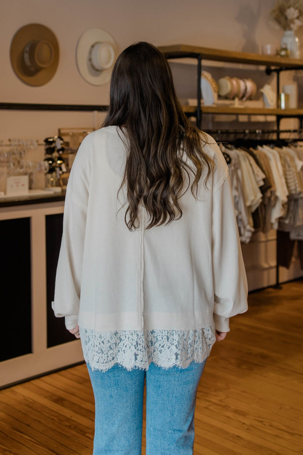 Lace Trim Thermal Knit Top