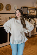 Lace Trim Thermal Knit Top