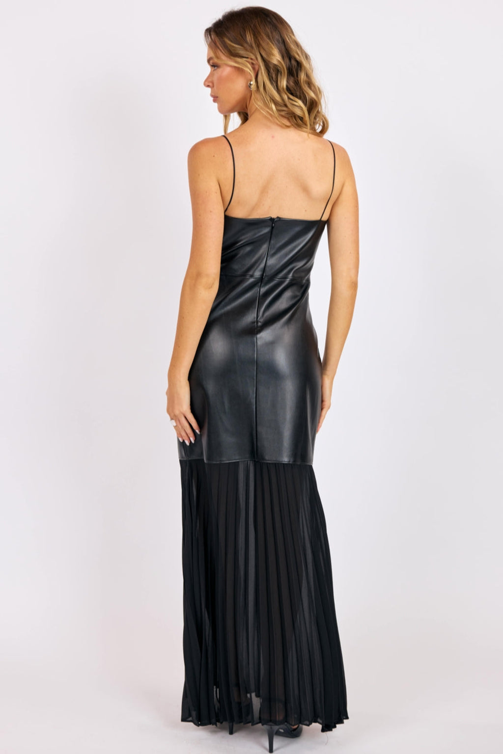 LEATHER PLEATED MAXI DRESS