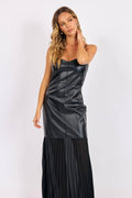 LEATHER PLEATED MAXI DRESS