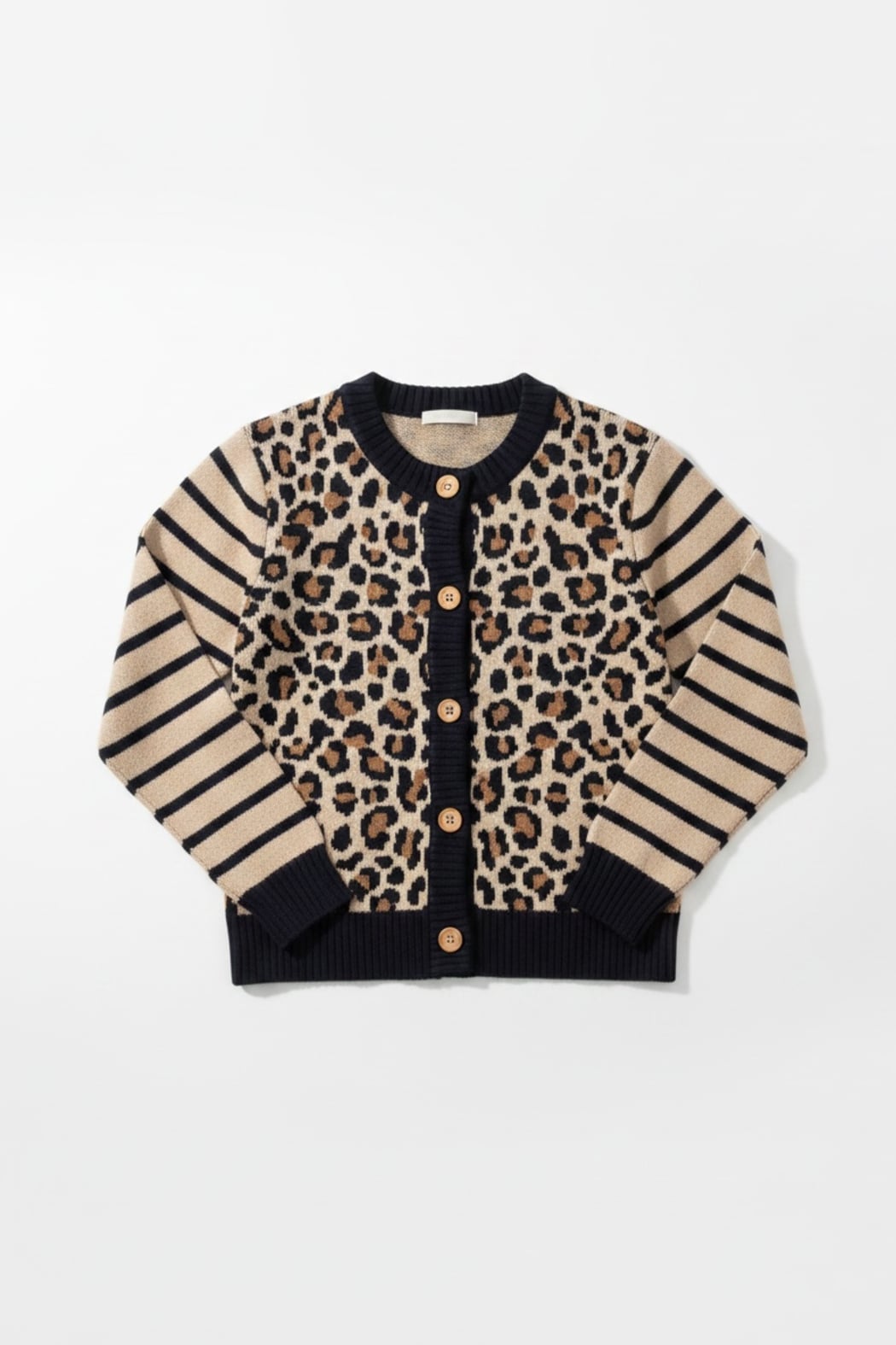 Leopard & Striped Sleeve Cardigan