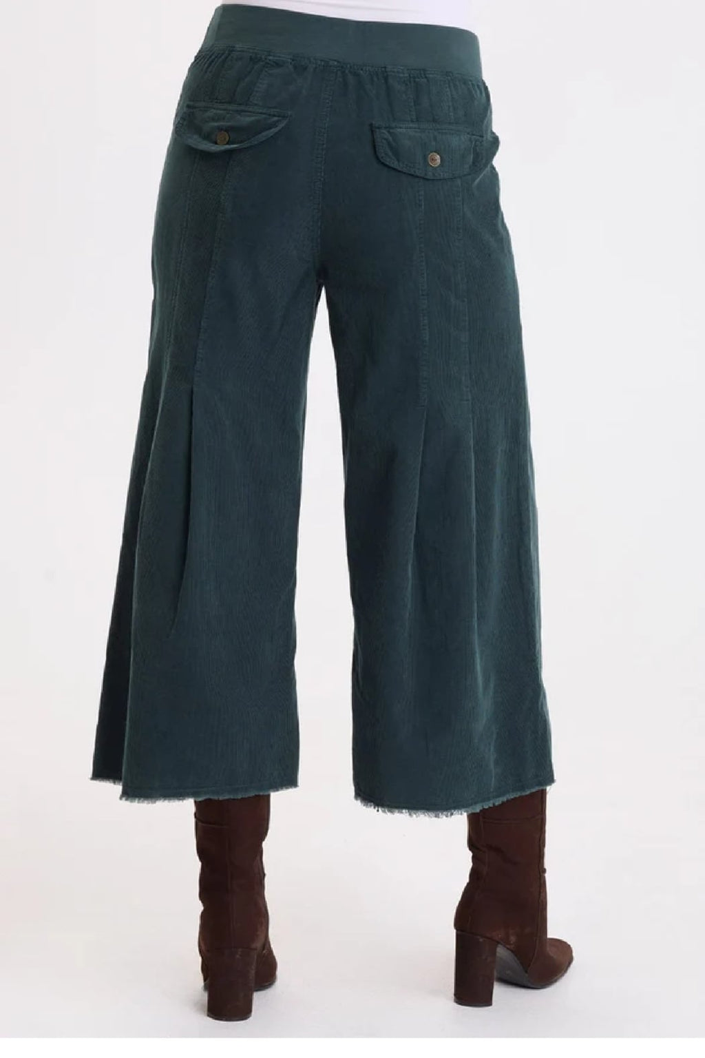 Liene Light Corduroy Crop Pleated Trousers in Pine