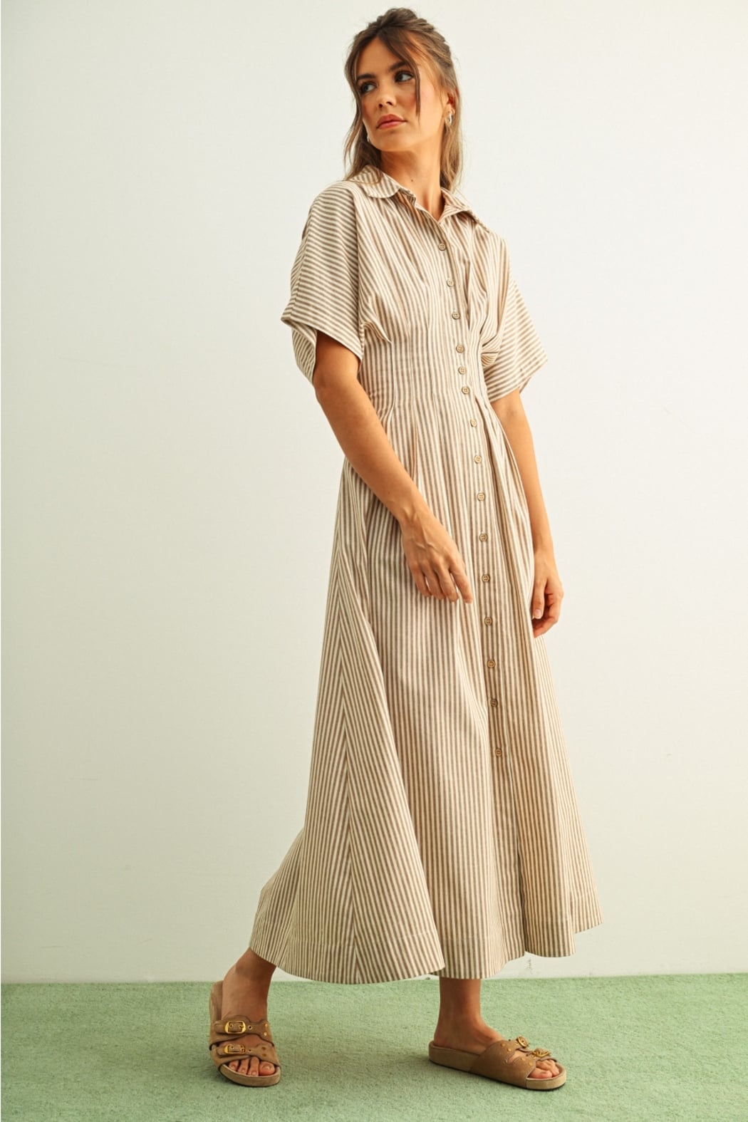 LILLY Striped Button-Front Maxi Dress
