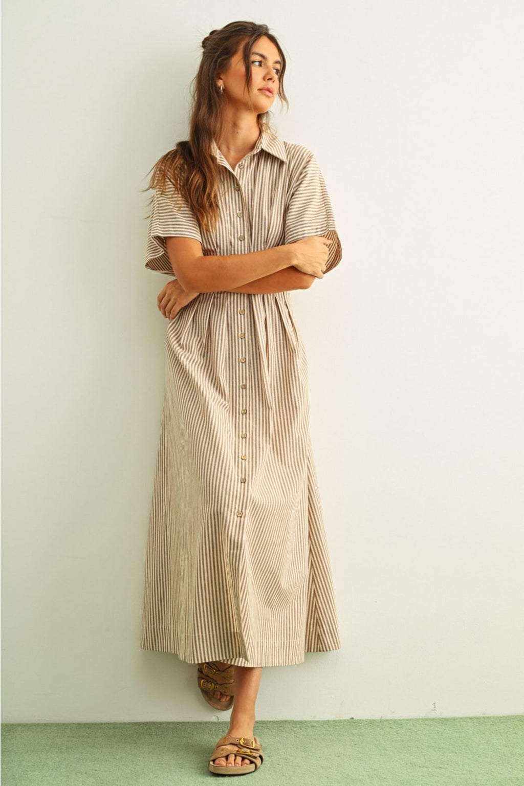 LILLY Striped Button-Front Maxi Dress
