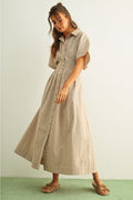 LILLY Striped Button-Front Maxi Dress