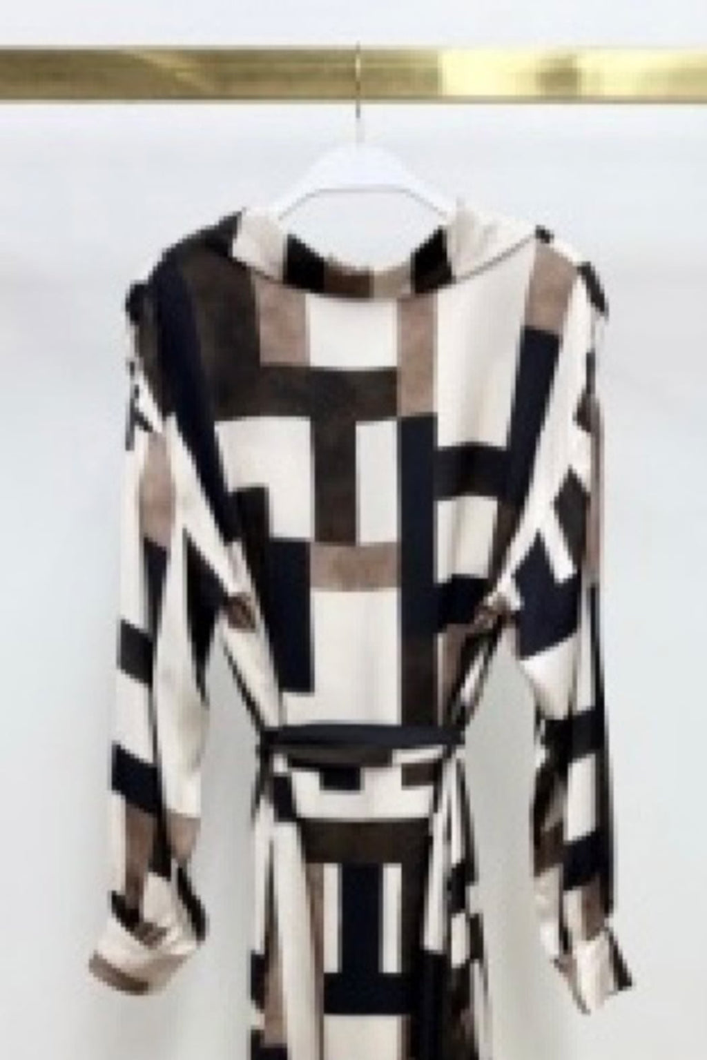 Linear Geo Print Button Down Dress with Tie Belt