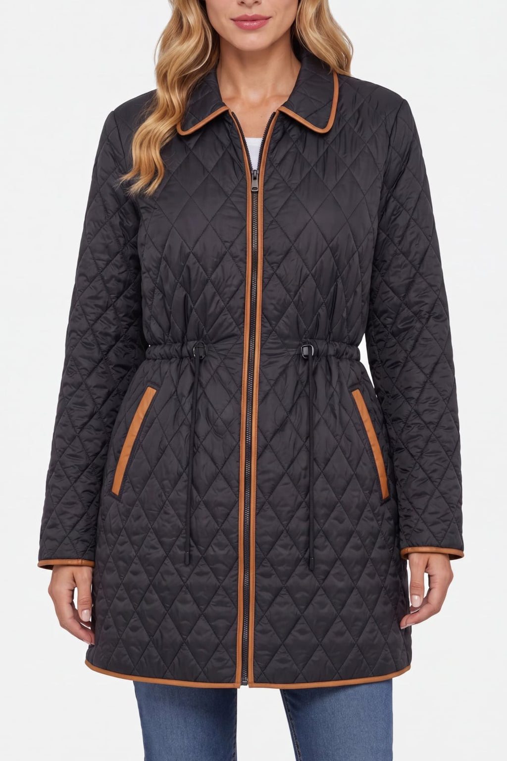 Liverpool Nova Quilted Coat with Cinched Waist | Black