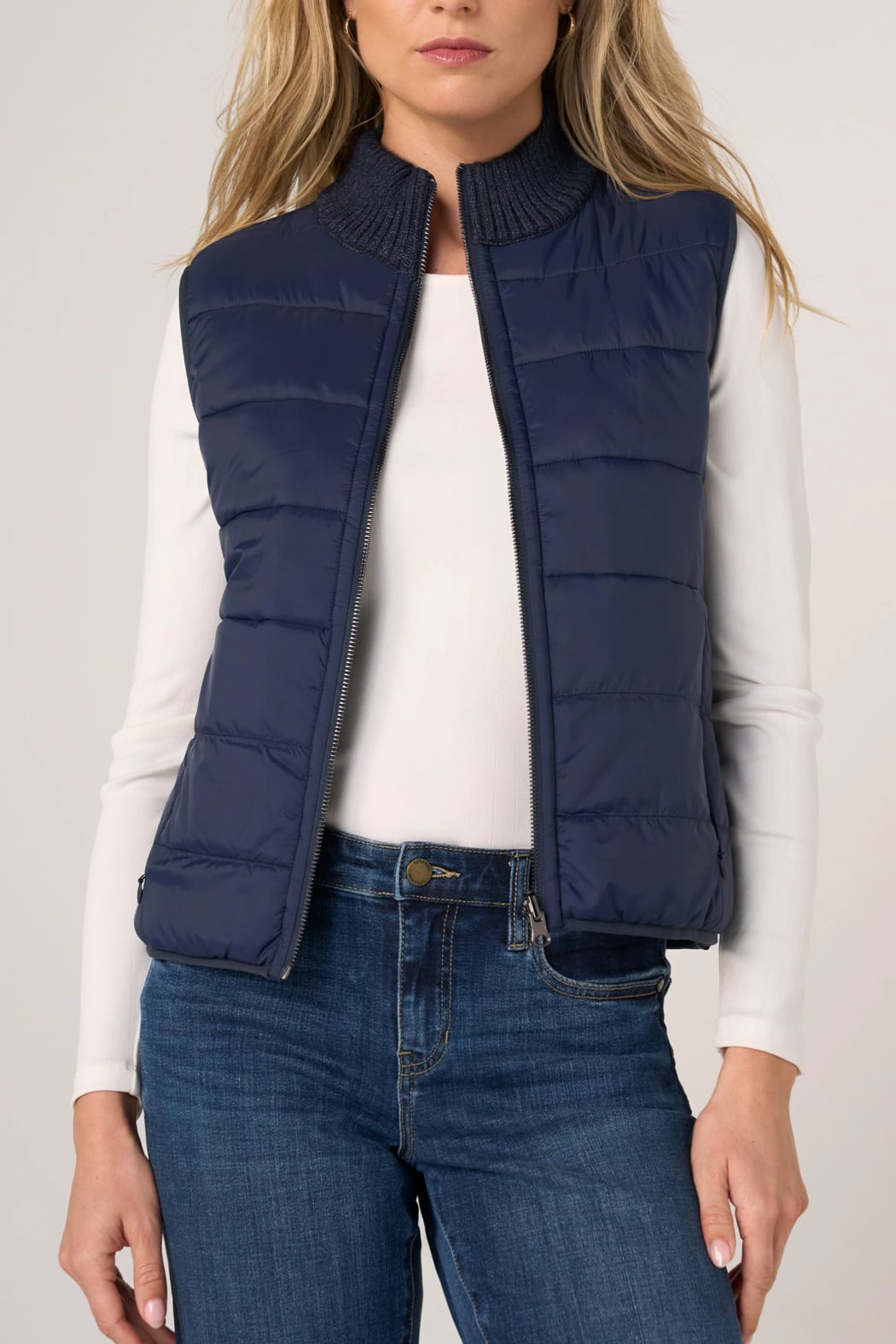 Liverpool Sleeveless Reversible Quilted Sweater Vest | Heather Navy