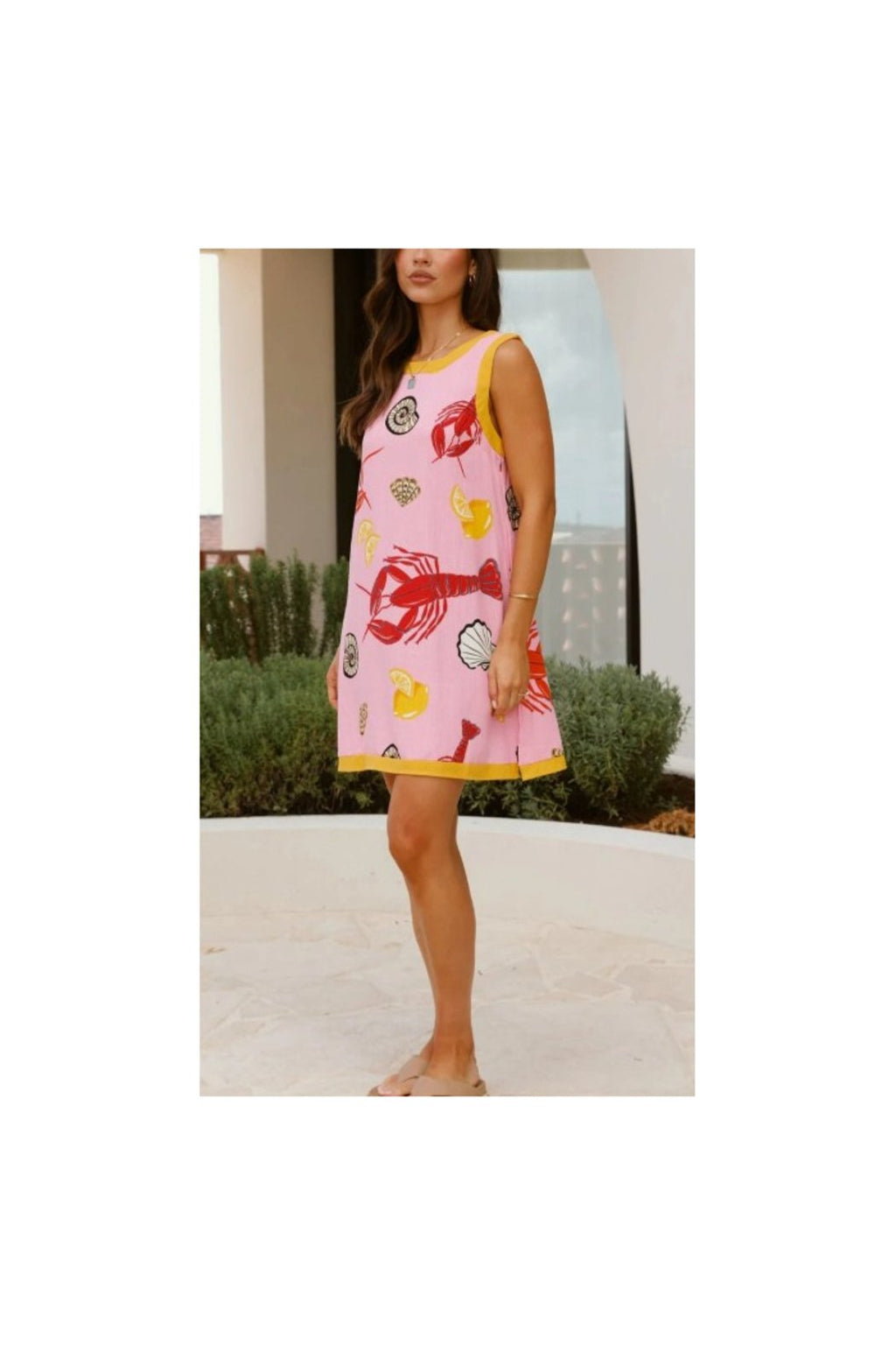 Lobster Print Sleeveless linen Dress