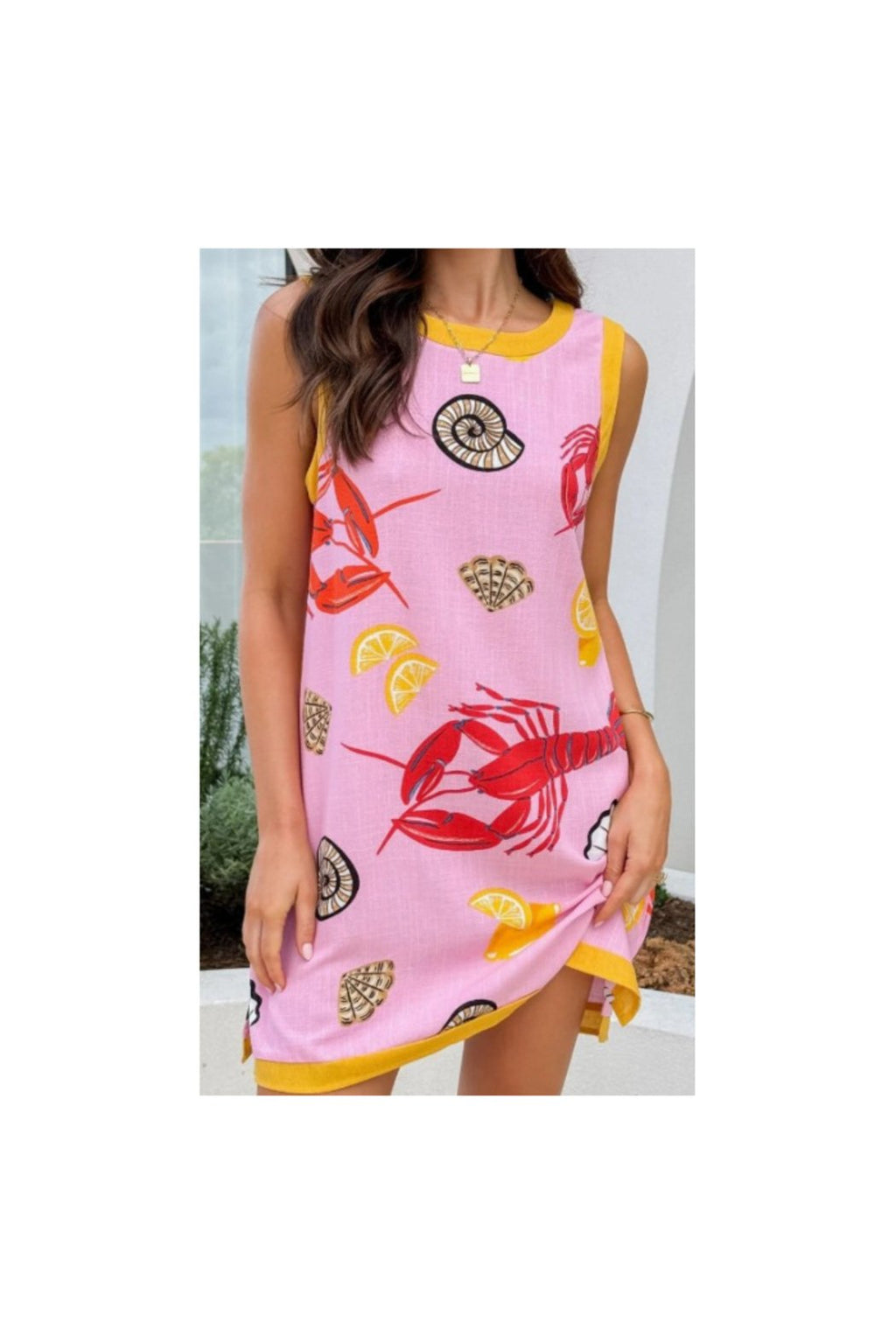 Lobster Print Sleeveless linen Dress