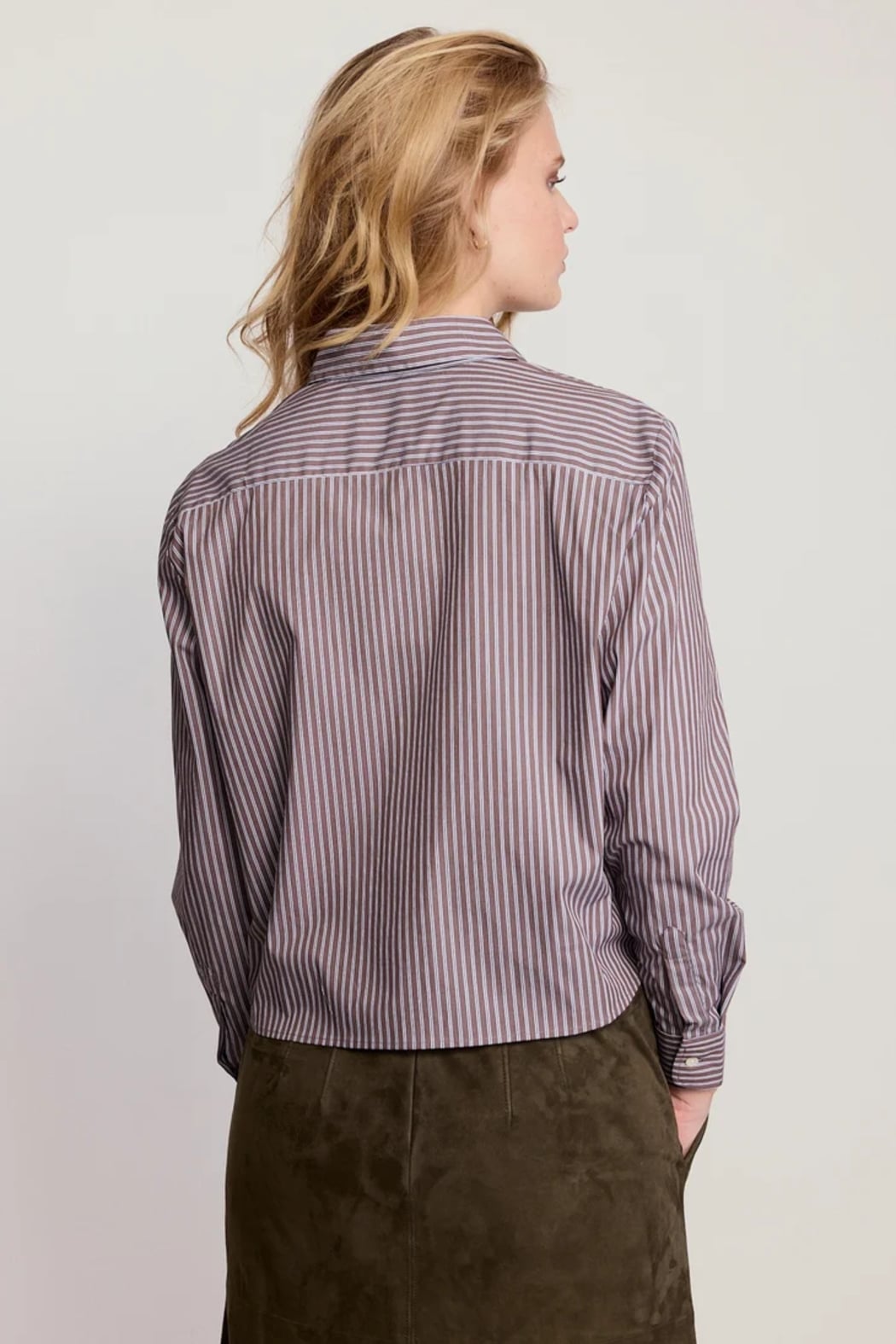 Long Sleeve Boxy Crop — Brown with White Stripes