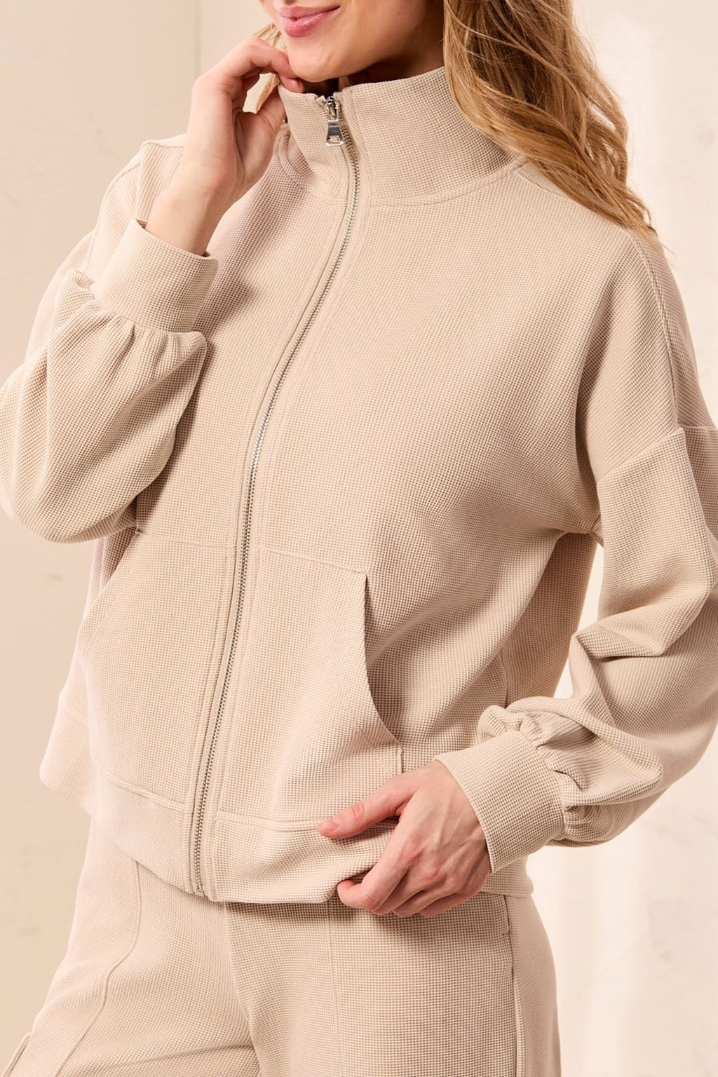 Long Sleeve Mock Neck Zip Front Knit Cardigan