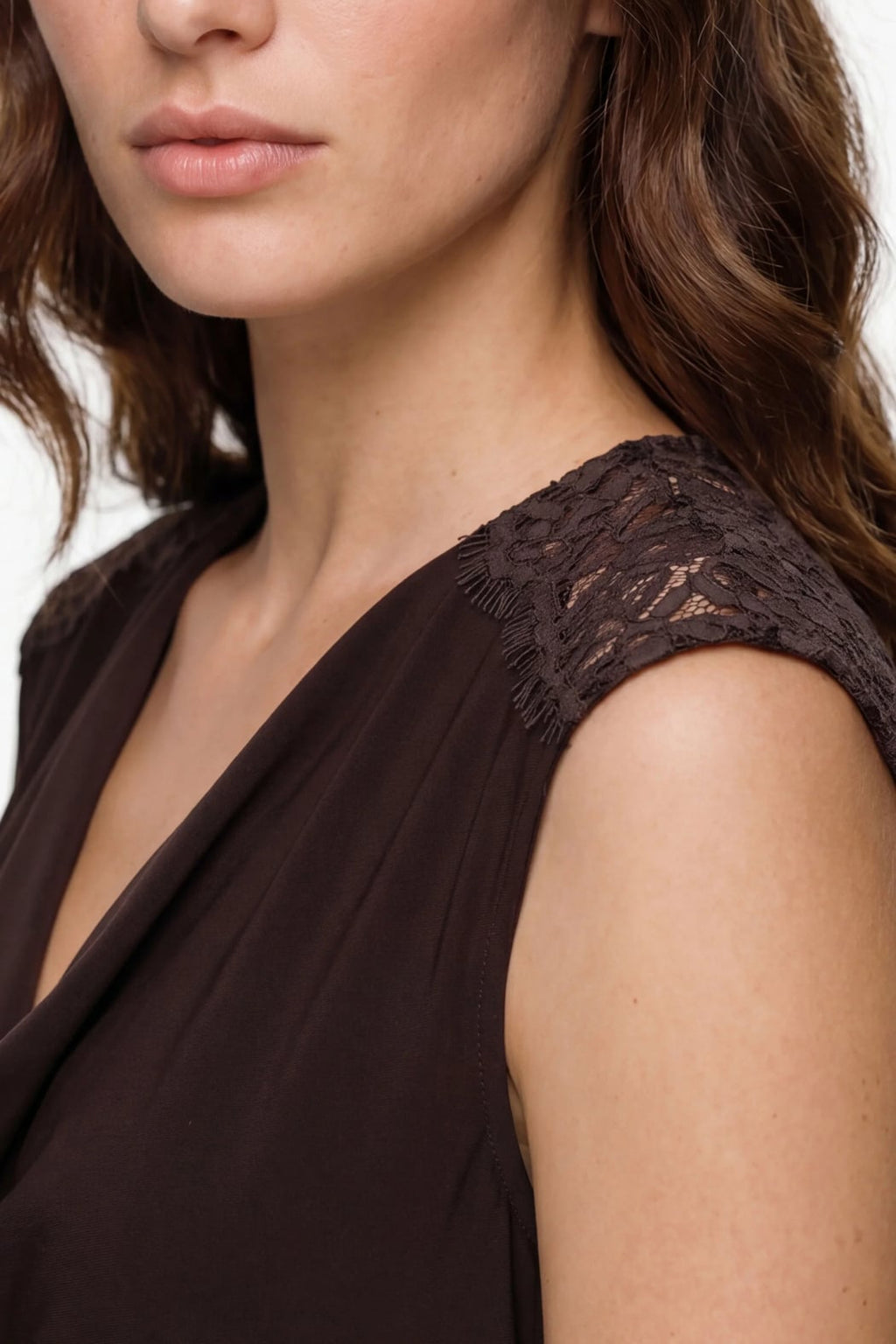 Makayla Draped Neck Sleeveless Knot Top with Lace