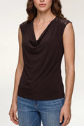 Makayla Draped Neck Sleeveless Knot Top with Lace