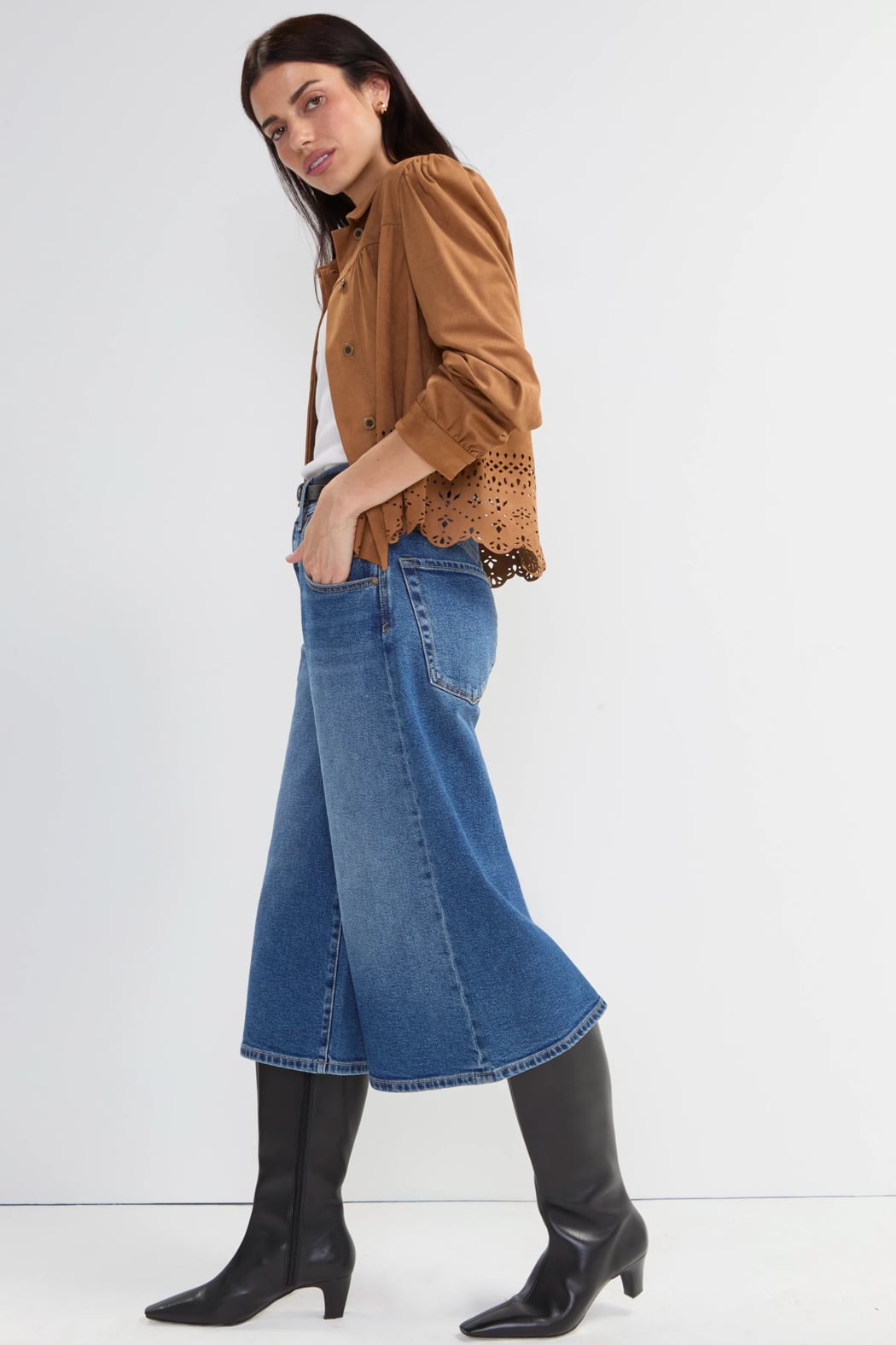 Mariah Puff Sleeve Jacket with Laser Cut Hem