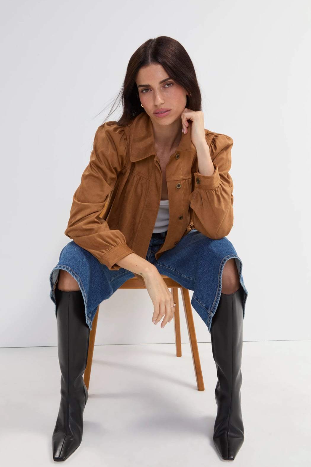 Mariah Puff Sleeve Jacket with Laser Cut Hem