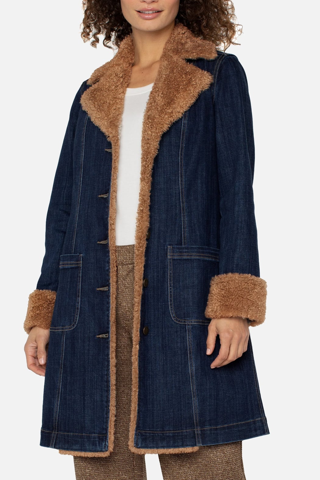Melina Sherpa Trench with Trimmed Notch Collar, Cinder Bloom
