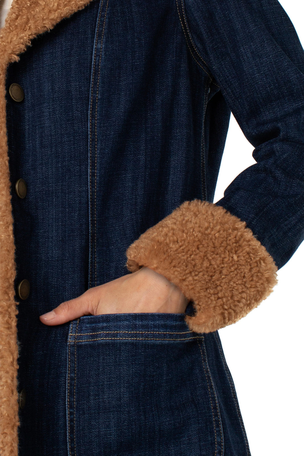 Melina Sherpa Trench with Trimmed Notch Collar, Cinder Bloom