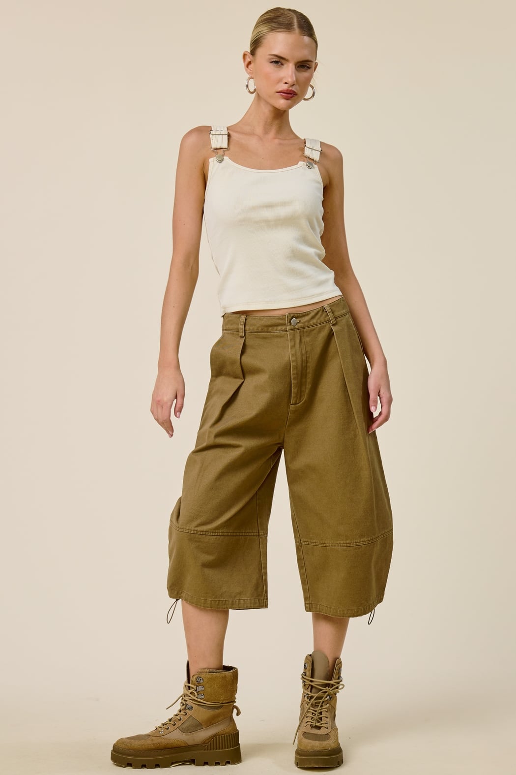 Metal Buckle Strap Ribbed Tank Top