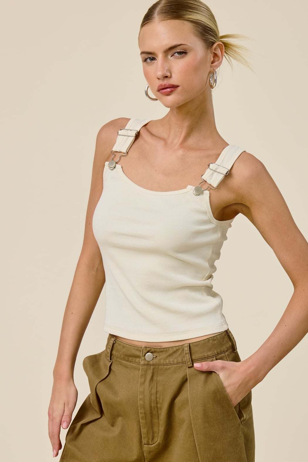 Metal Buckle Strap Ribbed Tank Top