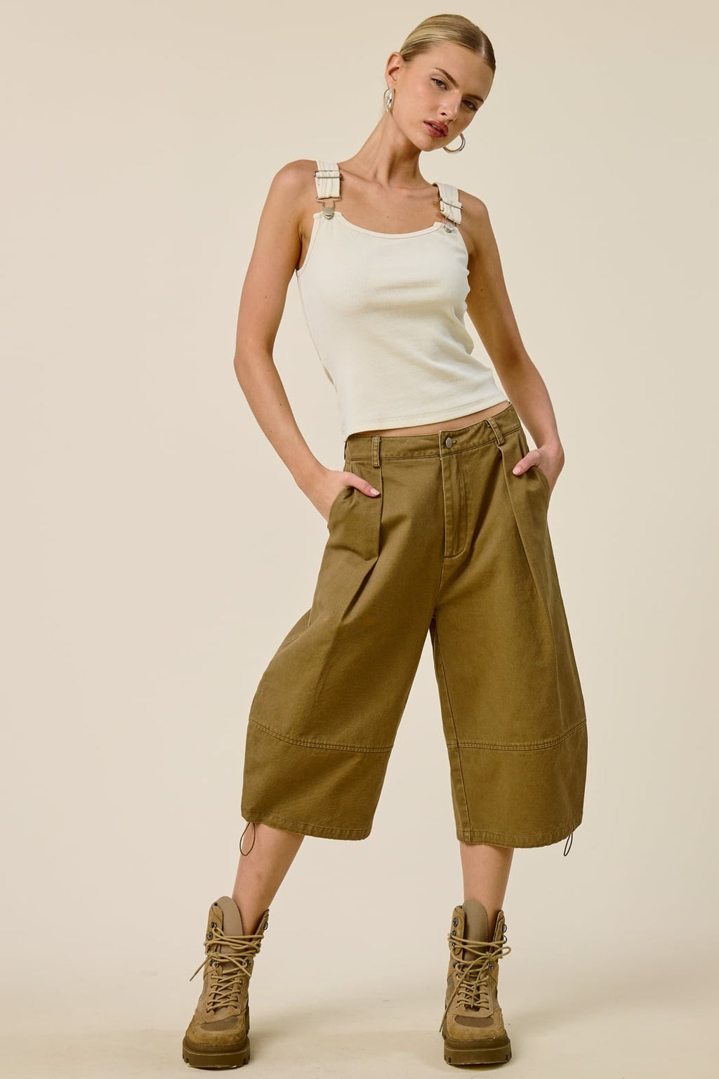 Metal Buckle Strap Ribbed Tank Top