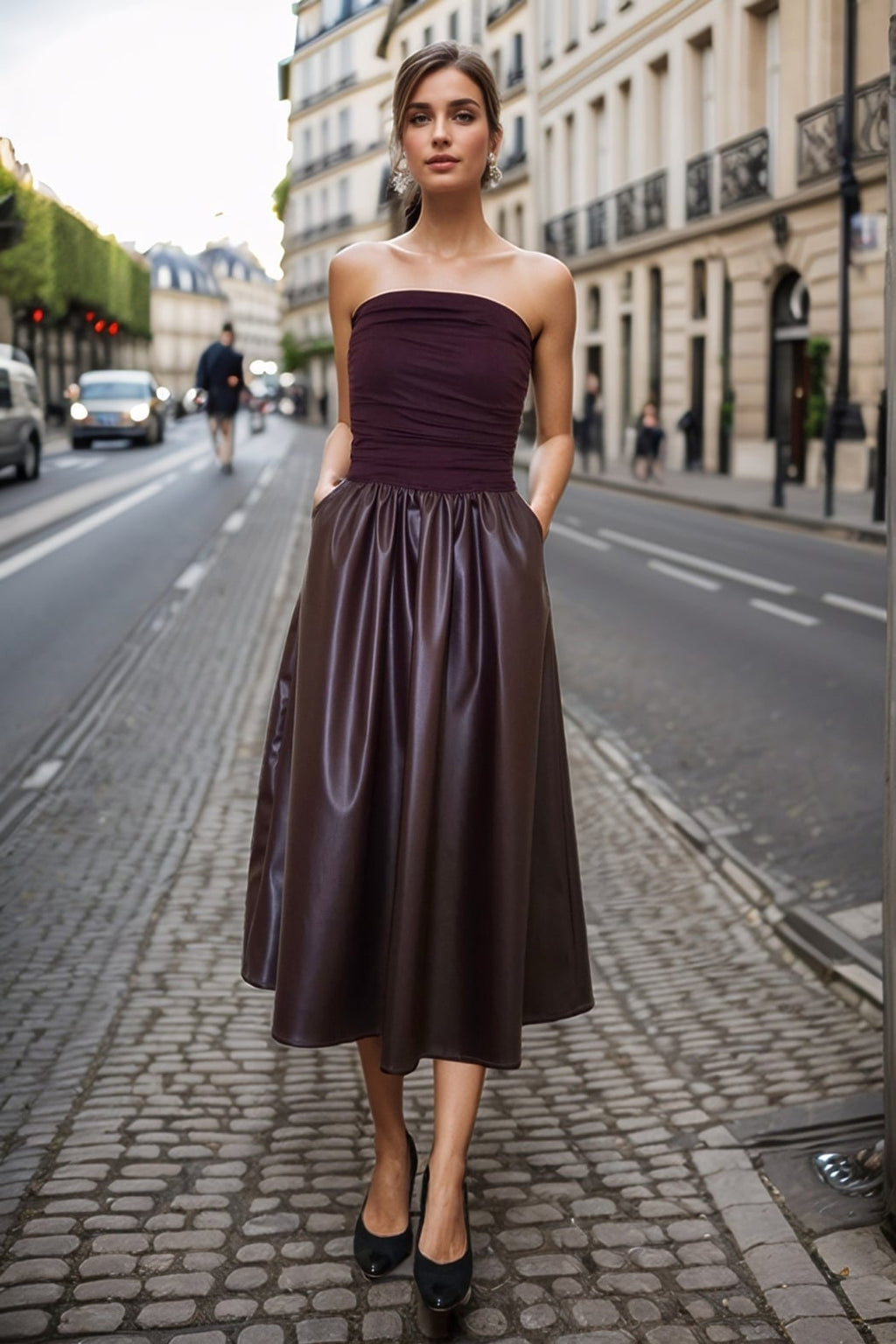 Mimi Faux Leather Tube Dress - Dark Wine