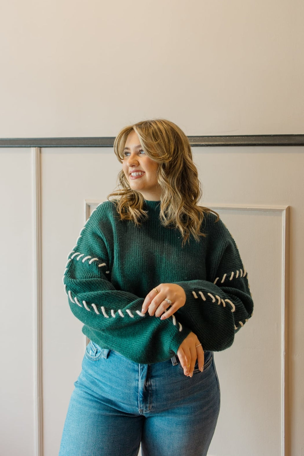 Mock Neck Sweater with Contrast Stitch