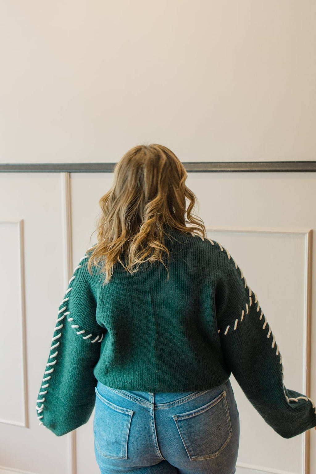 Mock Neck Sweater with Contrast Stitch