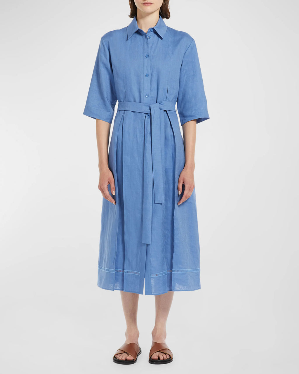 Nocino Belted Linen Midi Shirt Dress